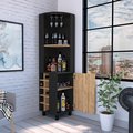 Tuhome Kaia Corner Bar Cabinet, 2 Shelves, 10 Built-in Wine Rack, Door Cabinet, 2 interior Shelves, BK/Pine BWM7764